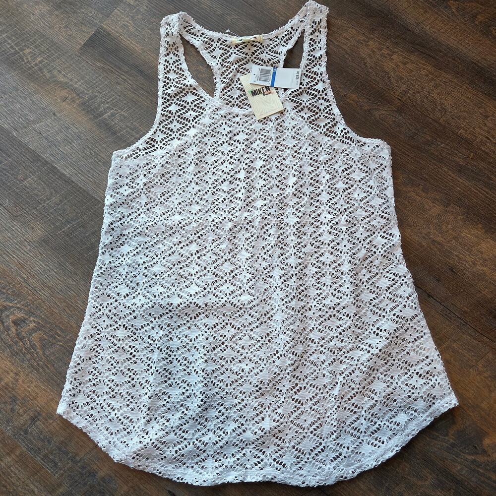 Miken White Crochet Racer back Swimsuit Cover Up XL